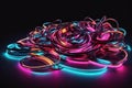 Fluorescent composition of colored neon lights on a black background Royalty Free Stock Photo