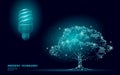 Fluorescent eco lamp tree save energy concept. Low poly 3D light bulb idea environment ecology solution. Nature planet