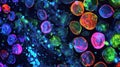 Fluorescent image of adipose tissue with different colors representing various types of adipocytes with different levels