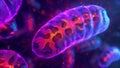 A fluorescent image of mitochondria in a cell highlighting their role as the powerhouses of the cell. . AI generation
