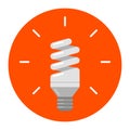 Fluorescent lamp icon in a circle. light bulb glow. Royalty Free Stock Photo