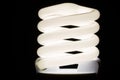 Fluorescent light bulb isolated on black background. Economical home lighting. Energy saving concept. Royalty Free Stock Photo