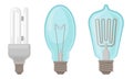 Fluorescent Lightbulbs Vector Illustrated Set. Energy Saving Light Bulbs