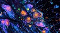 Fluorescent microscopy image capturing the distribution of dopamine receptors in different areas of the brain