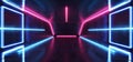 Fluorescent Vibrant Neon Futuristic Sci Fi Glowing Purple Blue Virtual Reality Cyber Tunnel Concrete Grunge Floor Room Hall Studio