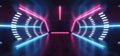 Fluorescent Vibrant Neon Futuristic Sci Fi Glowing Purple Blue Virtual Reality Cyber Tunnel Concrete Grunge Floor Room Hall Studio