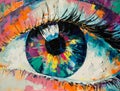 Fluorite - oil painting. Conceptual abstract picture of the eye. Conceptual abstract closeup of an oil painting and
