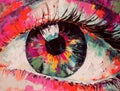 Fluorite - oil painting. Conceptual abstract picture of the eye. Conceptual abstract closeup of an oil painting and