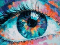 Fluorite - oil painting. Conceptual abstract picture of the eye. Conceptual abstract closeup of an oil painting and