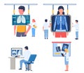 Fluorography lungs checkup procedure set, flat vector illustration. Doctor radiologist doing chest xray screening.