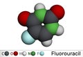 Fluorouracil, 5-FU molecule. It is pyrimidine analog, cytotoxic chemotherapy medication used to treat cancer. Molecular model. 3D