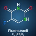 Fluorouracil, 5-FU molecule. It is pyrimidine analog, cytotoxic chemotherapy medication used to treat cancer. Structural chemical