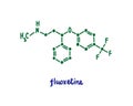 Fluoxetine hand drawn vector formula chemical structure lettering blue green