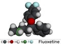 Fluoxetine molecule, is antidepressant of the selective serotonin reuptake inhibitor SSRI. Molecular model. 3D rendering