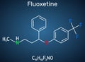 Fluoxetine molecule, is antidepressant of the selective serotonin reuptake inhibitor SSRI. Structural chemical formula on the dark Royalty Free Stock Photo