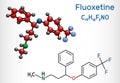 Fluoxetine molecule, is antidepressant of the selective serotonin reuptake inhibitor SSRI. Structural chemical formula and