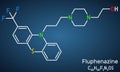 Fluphenazine molecule. It is is a phenothiazine, neuroleptic, antipsychotic medication, used in the treatment of psychoses.