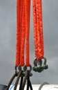 Fluro slings and U-Bolts suspended from a crane prior to a big lift Royalty Free Stock Photo