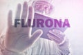 Flurona, infection with both seasonal flu and Covid 19 coronavirus, conceptual image