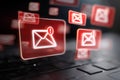 A flurry of email notifications popping up on a computer screen, suggesting incoming mail or alerts in digital communication Royalty Free Stock Photo