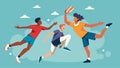 In a flurry of movement players leap and flip their hands narrowly missing the frisbee as they fight for their team in Royalty Free Stock Photo