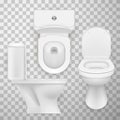 Flush toilet bowl WC pan water-closet realistic set. Side front top view