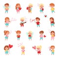 Flushed Boy and Girl Character in Love Expressing Passion Big Vector Set