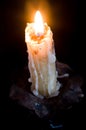 Flushed candle isolated in black and with the melted wax falling down