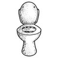 Flushing toilet, water closet WC. Line art sketch picture. Hand drawn.