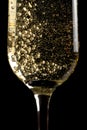 Flute of champagne with golden bubbles