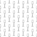 Flute glass. Hand drawn empty champagne glass sketch seamless pattern Royalty Free Stock Photo