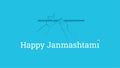 Flute in hand on flat blue background. Happy Janmashtami vector illustration