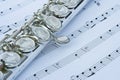 Flute keys on music notes Royalty Free Stock Photo