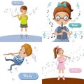 Flute music banner set, cartoon style