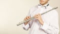 Flute music instrument in hands of flutist musician Royalty Free Stock Photo