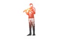 Flute, musician, man, instrument, play concept. Hand drawn isolated vector.