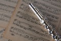 Flute on old notes background for graphic and web design, Modern background. Internet concept. Trendy background for website