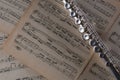 Flute on old notes background for graphic and web design, Modern background. Internet concept. Trendy background for website