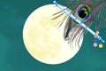 flute and peacock feather over moon background
