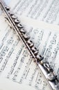 A flute on sheet music Royalty Free Stock Photo