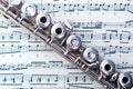 A flute on sheet music Royalty Free Stock Photo