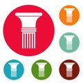 Fluted column icons circle set vector
