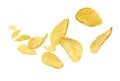 Fluted potato chips levitate on a white background Royalty Free Stock Photo
