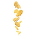 Fluted potato chips levitate on a white background Royalty Free Stock Photo