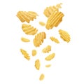 Fluted potato chips levitate on a white background Royalty Free Stock Photo