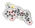 Fluticasone furoate corticosteroid drug molecule. Used in treatment of allergic rhinitis, COPD and chronic bronchitis. Atoms are