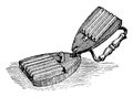 Fluting Iron is a device for making flutes in a fabric or article of dress, vintage engraving