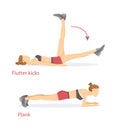 Flutter Kicks and Plank Set Vector Illustration