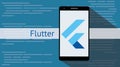 Flutter programming language with flat and long shadow