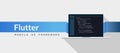 Flutter UI Framework Dart programming language with script code on laptop screen, programming language code illustration